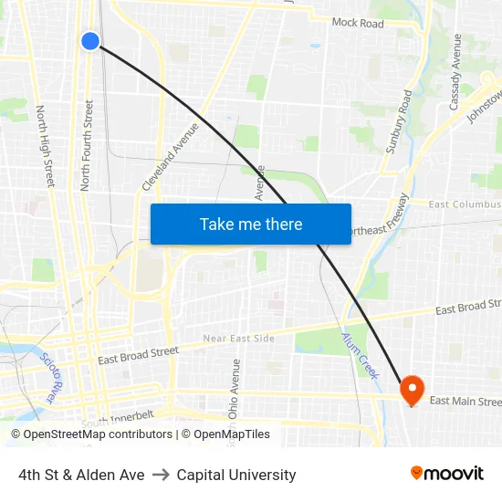 4th St & Alden Ave to Capital University map