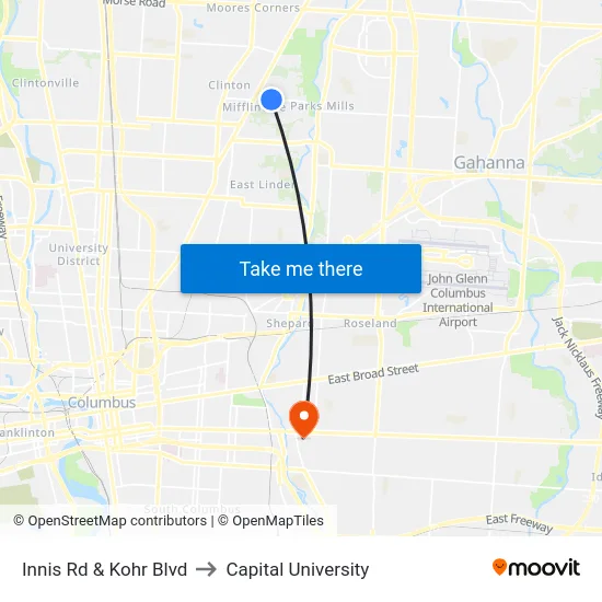 Innis Rd & Kohr Blvd to Capital University map