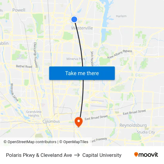 Polaris Pkwy & Cleveland Ave to Capital University map