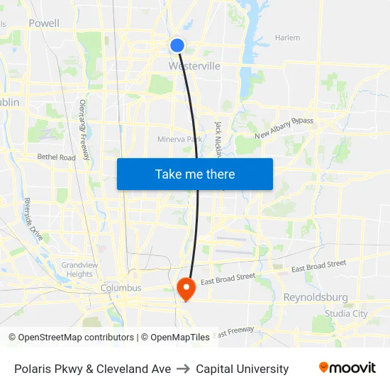 Polaris Pkwy & Cleveland Ave to Capital University map