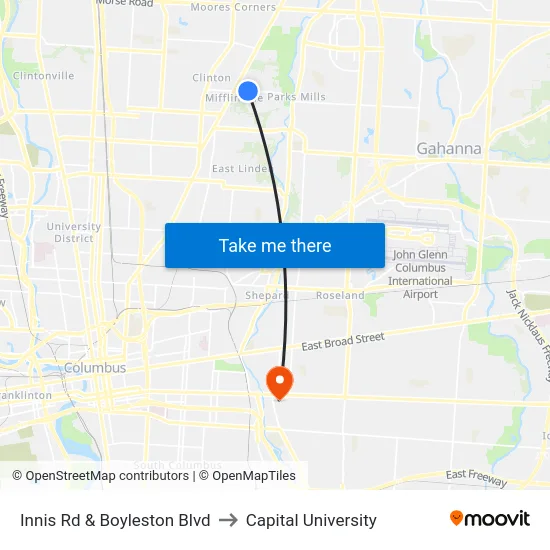 Innis Rd & Boyleston Blvd to Capital University map