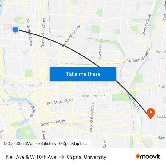 Neil Ave & W 10th Ave to Capital University map