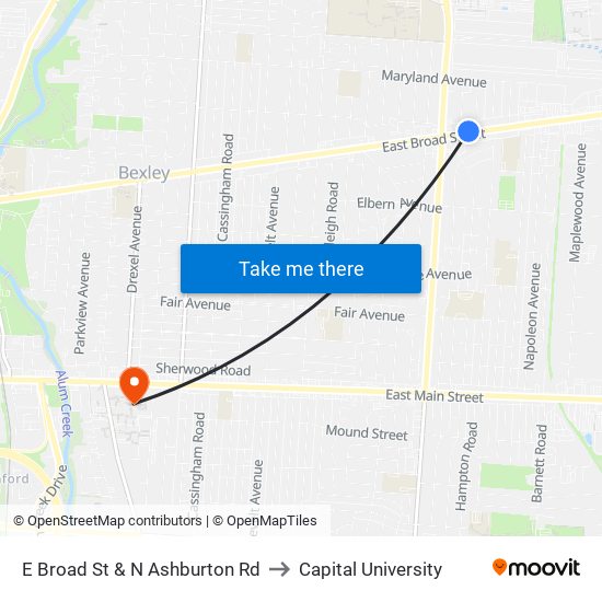 E Broad St & N Ashburton Rd to Capital University map