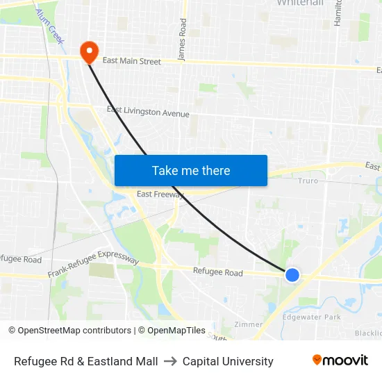 Refugee Rd & Eastland Mall to Capital University map