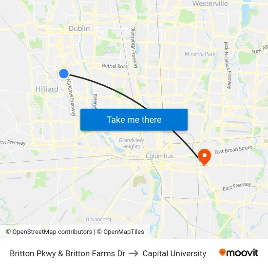 Britton Pkwy & Britton Farms Dr to Capital University map