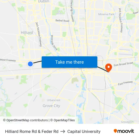 Hilliard Rome Rd & Feder Rd to Capital University map
