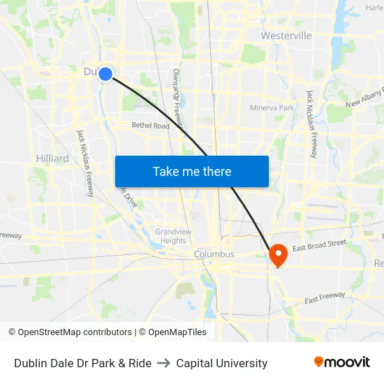 Dublin Dale Dr Park & Ride to Capital University map