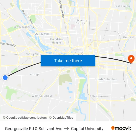 Georgesville Rd & Sullivant Ave to Capital University map