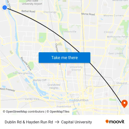 Dublin Rd & Hayden Run Rd to Capital University map