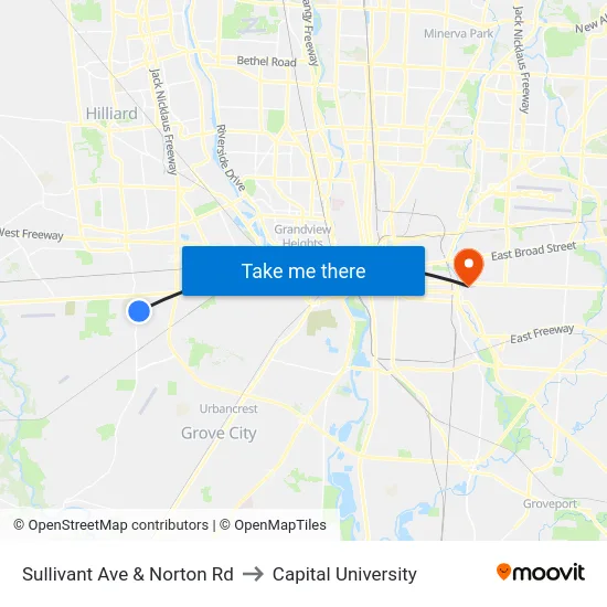 Sullivant Ave & Norton Rd to Capital University map
