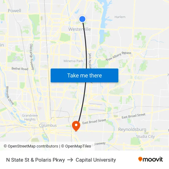 N State St & Polaris Pkwy to Capital University map