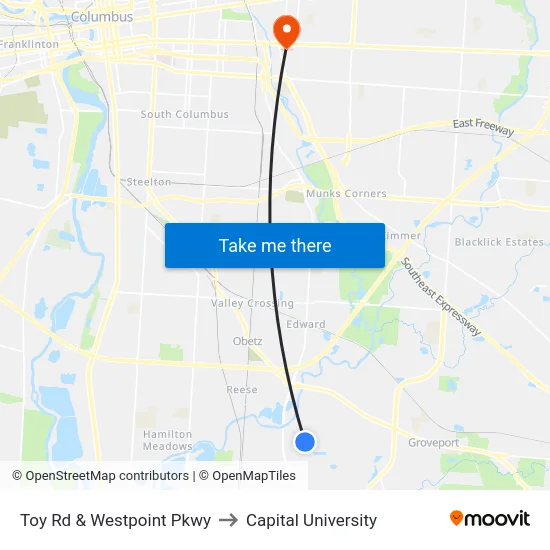 Toy Rd & Westpoint Pkwy to Capital University map