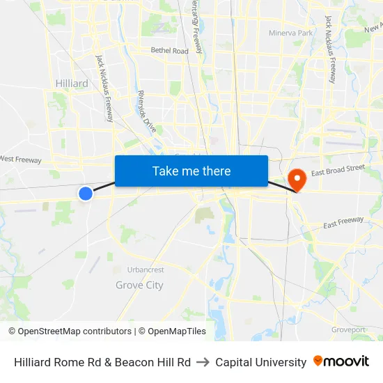 Hilliard Rome Rd & Beacon Hill Rd to Capital University map