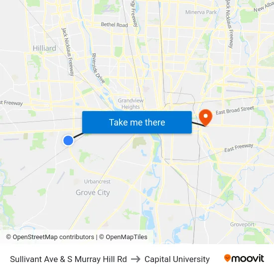 Sullivant Ave & S Murray Hill Rd to Capital University map