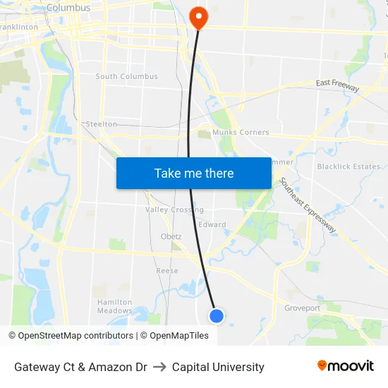 Gateway Ct & Amazon Dr to Capital University map