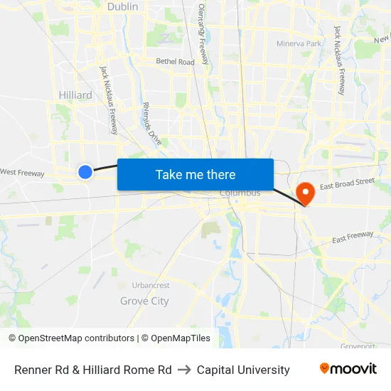 Renner Rd & Hilliard Rome Rd to Capital University map