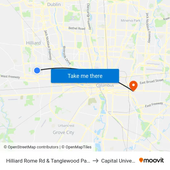 Hilliard Rome Rd & Tanglewood Park Blvd to Capital University map