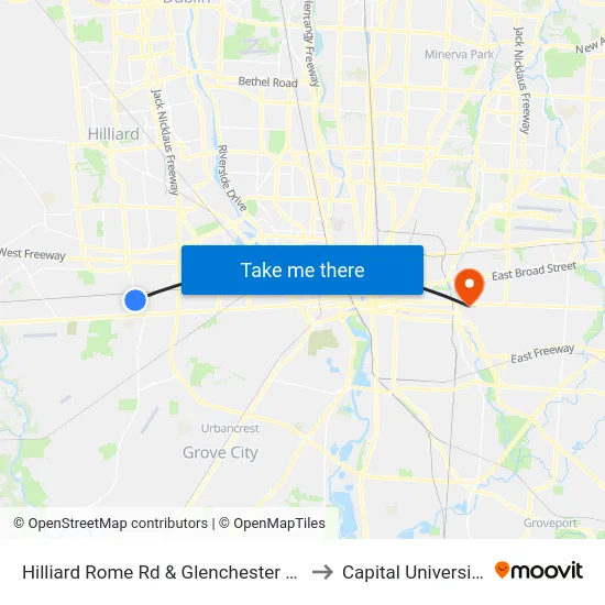 Hilliard Rome Rd & Glenchester Dr to Capital University map