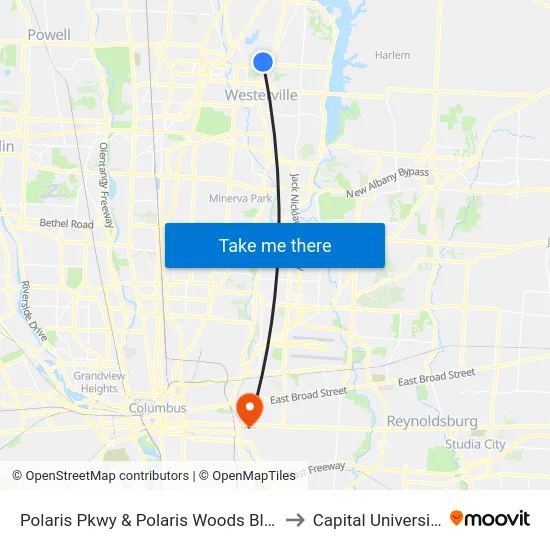 Polaris Pkwy & Polaris Woods Blvd to Capital University map