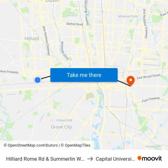 Hilliard Rome Rd & Summerlin Way to Capital University map