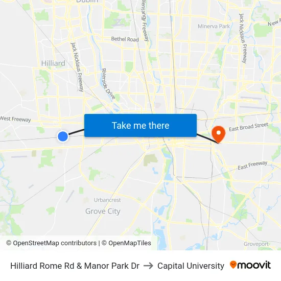 Hilliard Rome Rd & Manor Park Dr to Capital University map