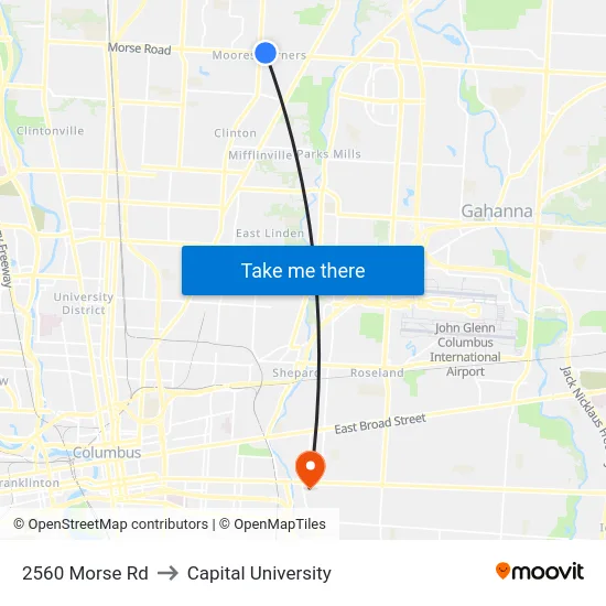 2560 Morse Rd to Capital University map