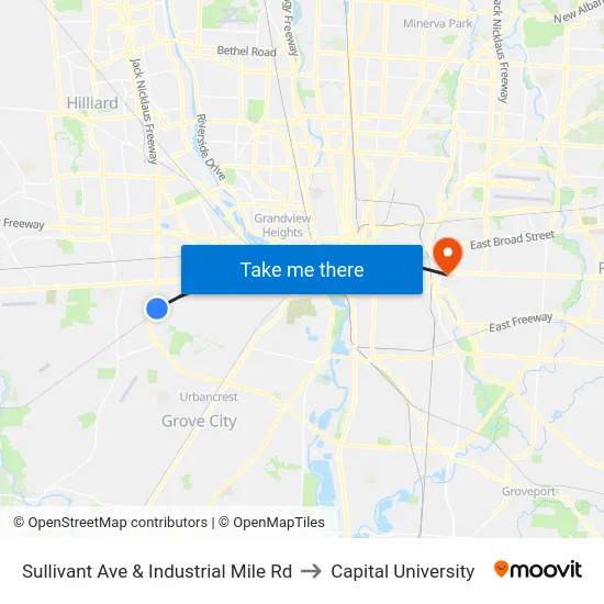 Sullivant Ave & Industrial Mile Rd to Capital University map