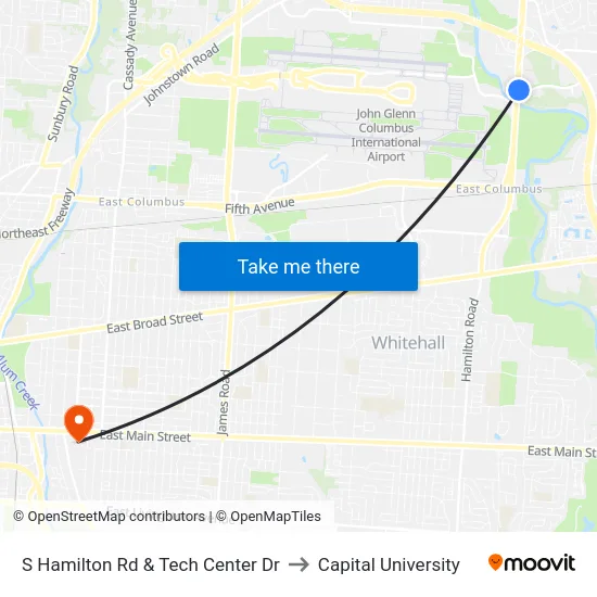 S Hamilton Rd & Tech Center Dr to Capital University map