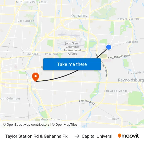 Taylor Station Rd & Gahanna Pkwy to Capital University map