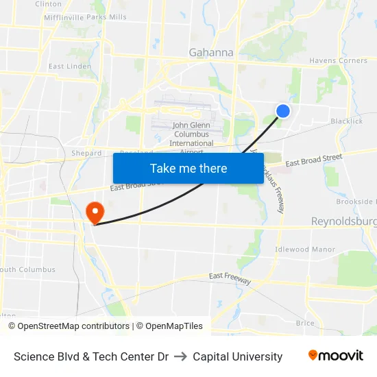 Science Blvd & Tech Center Dr to Capital University map