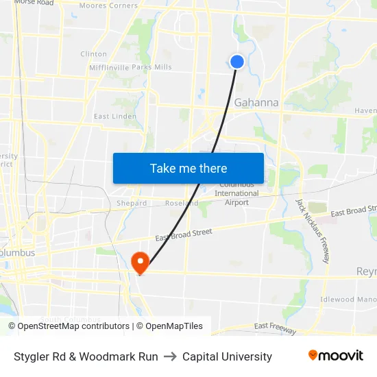 Stygler Rd & Woodmark Run to Capital University map