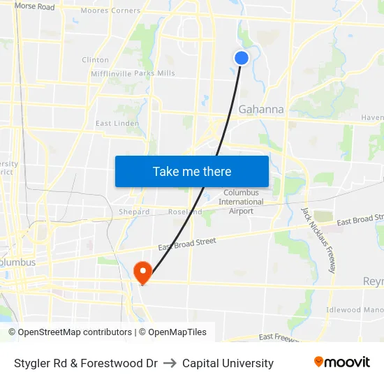 Stygler Rd & Forestwood Dr to Capital University map