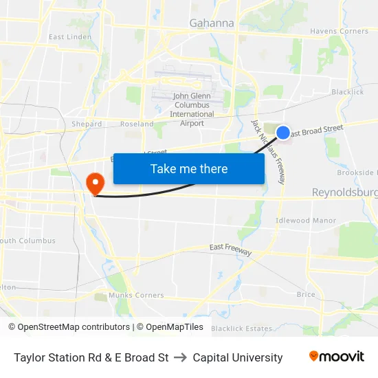 Taylor Station Rd & E Broad St to Capital University map