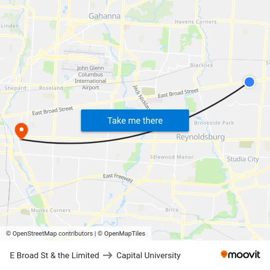 E Broad St & the Limited to Capital University map