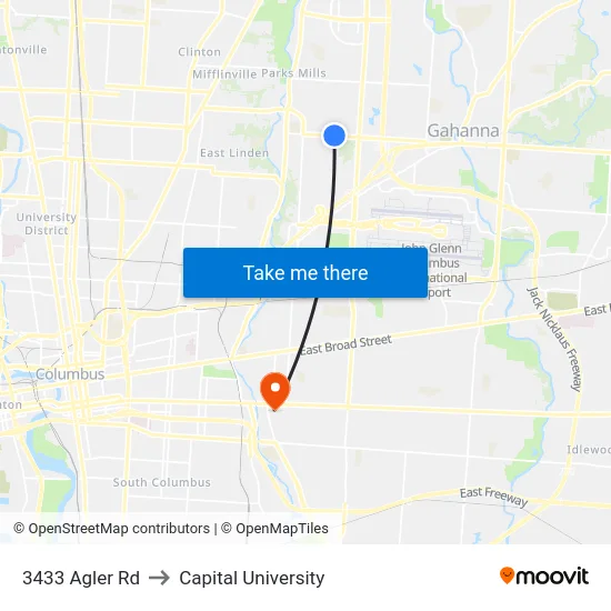 3433 Agler Rd to Capital University map