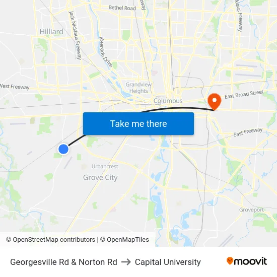 Georgesville Rd & Norton Rd to Capital University map