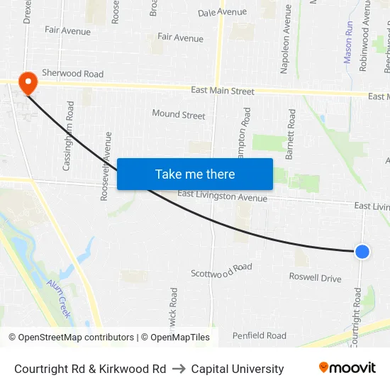 Courtright Rd & Kirkwood Rd to Capital University map