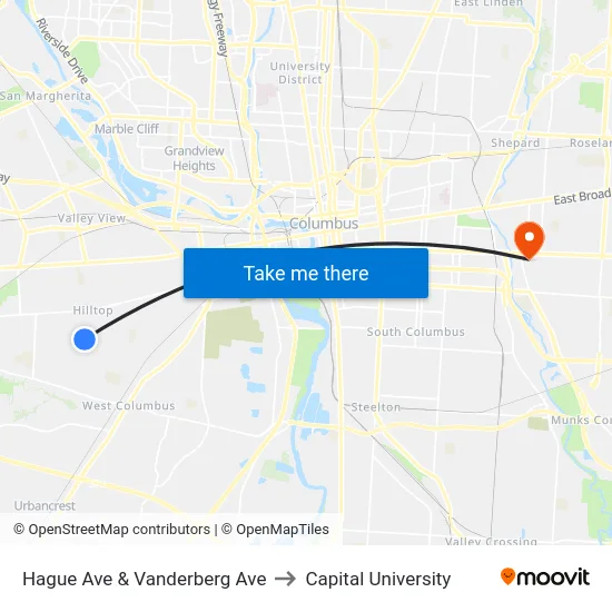 Hague Ave & Vanderberg Ave to Capital University map