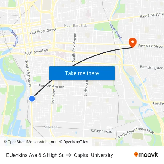 E Jenkins Ave & S High St to Capital University map