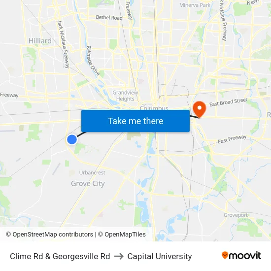 Clime Rd & Georgesville Rd to Capital University map