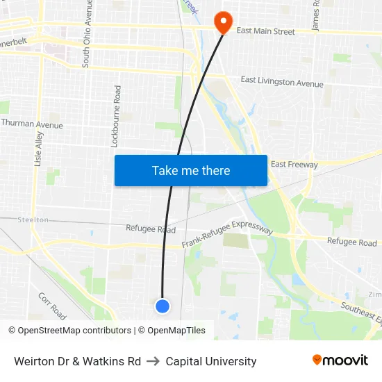 Weirton Dr & Watkins Rd to Capital University map