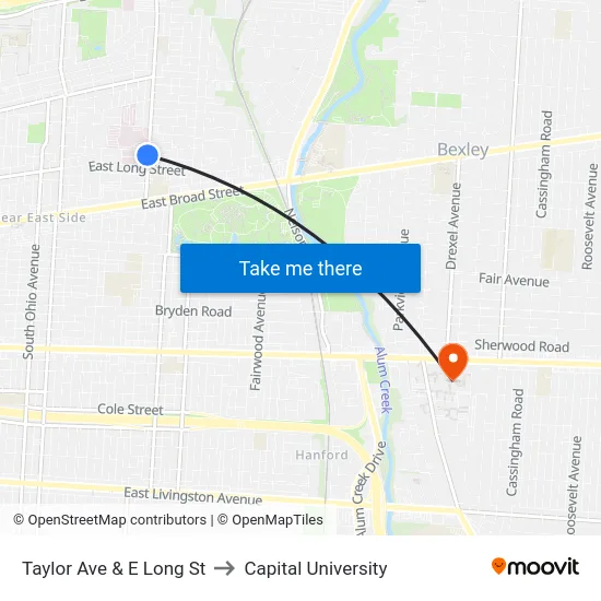 Taylor Ave & E Long St to Capital University map