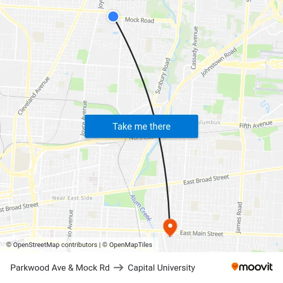 Parkwood Ave & Mock Rd to Capital University map