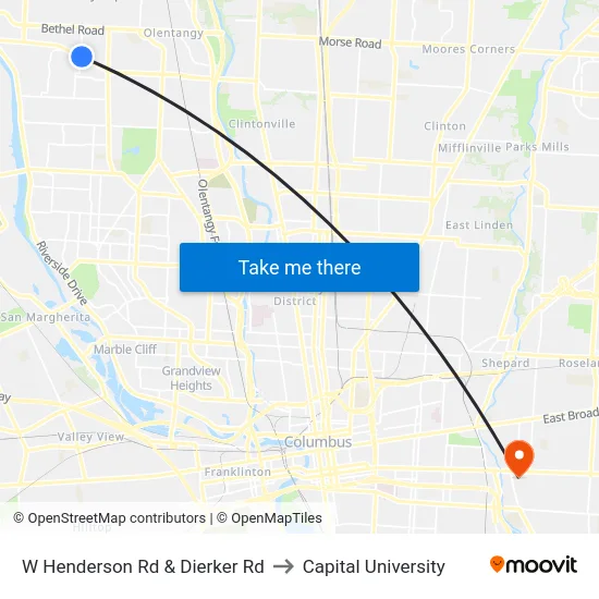 W Henderson Rd & Dierker Rd to Capital University map