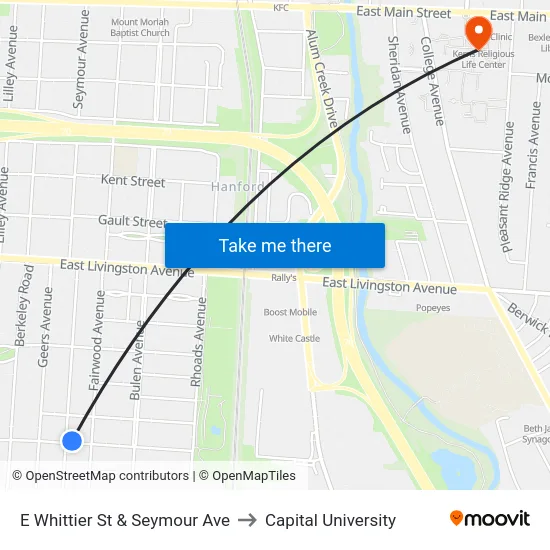 E Whittier St & Seymour Ave to Capital University map