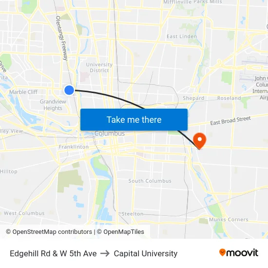 Edgehill Rd & W 5th Ave to Capital University map