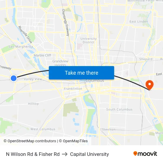 N Wilson Rd & Fisher Rd to Capital University map