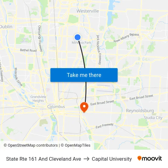 State Rte 161 And Cleveland Ave to Capital University map