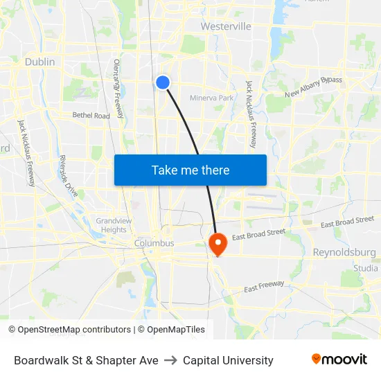 Boardwalk St & Shapter Ave to Capital University map