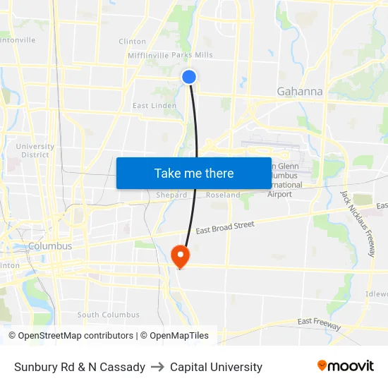 Sunbury Rd & N Cassady to Capital University map